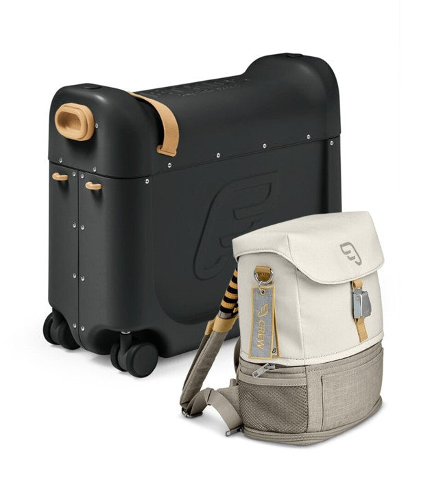 maleta cama portatil stokke Pack de viaje Jetkids BedBox™ + Mochila Crew BackPack™ Black-White – Stokke Mexico